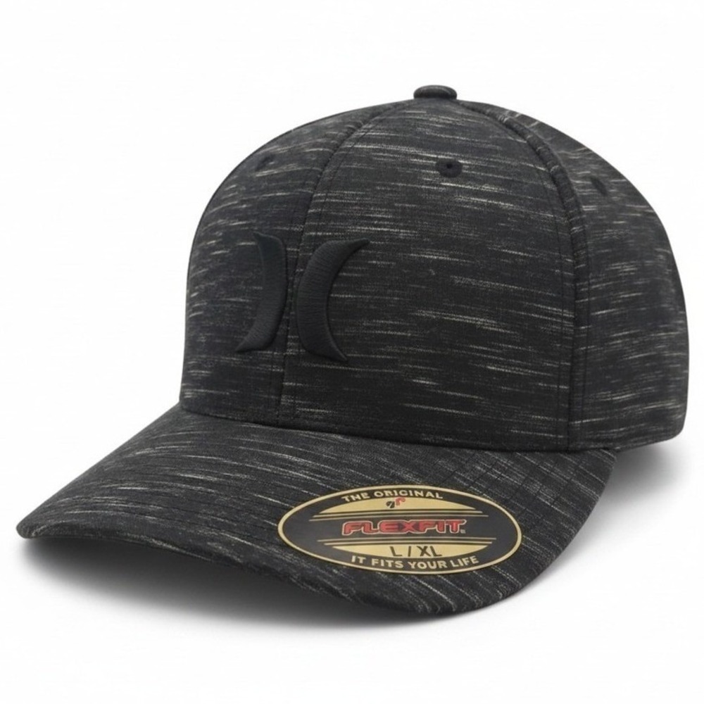 Hurley Icon Texture Flexfit‎ Baseball Hat Black Grey Heather HNHM0001-LX L/XL